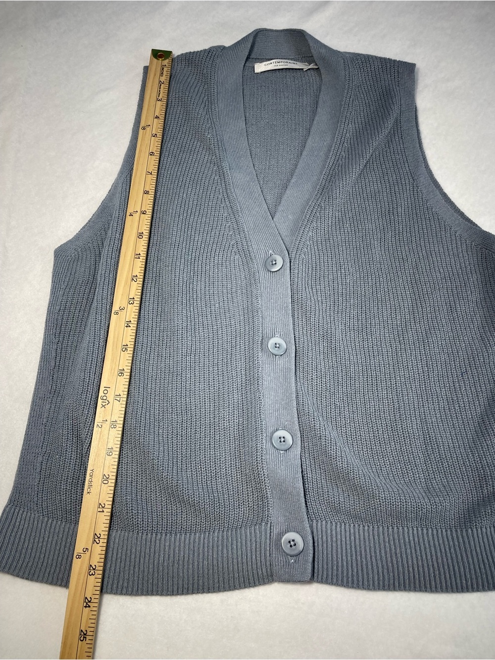 Contemporaine Par Simons Linen Blend Sweater Vest Gray Button Front Women’s L - Picture 6 of 9